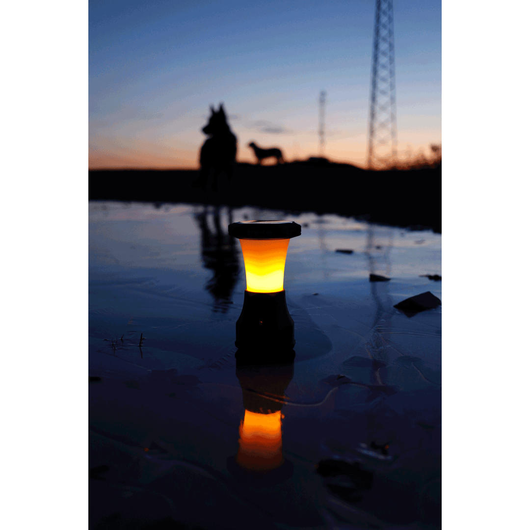 Atlas Fire Solar Camping Lantern outside at night