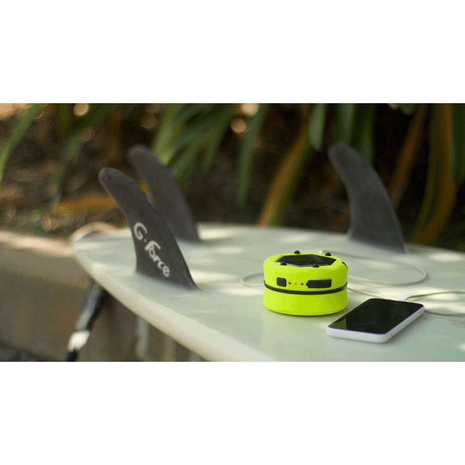 PUC 150 expandable lantern yellow charging phone on surf board
