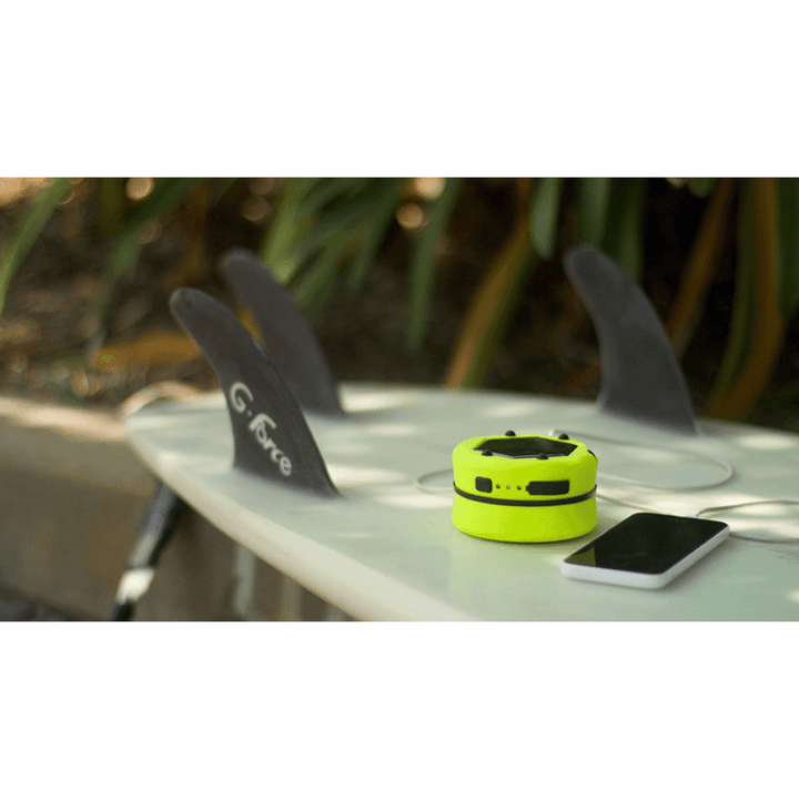 PUC 150 expandable lantern yellow charging phone on surf board