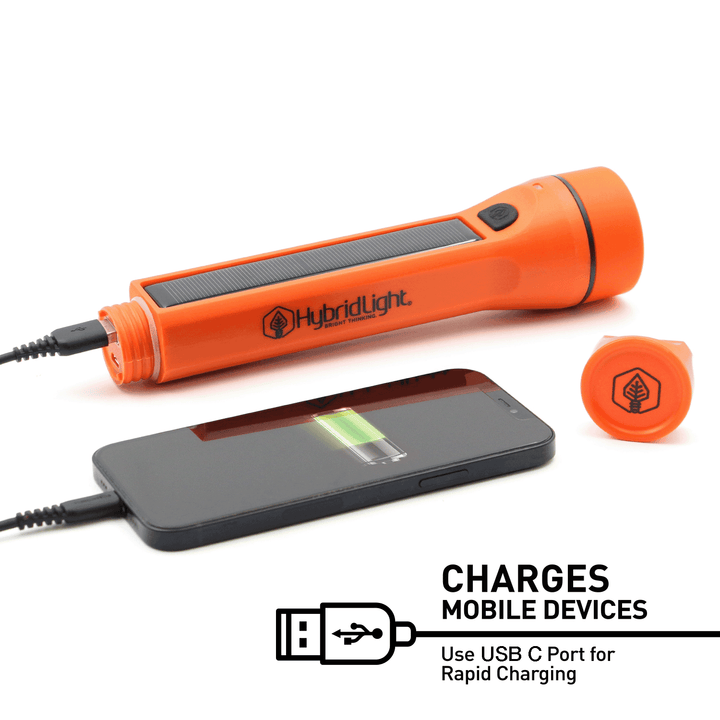 Journey 1000 Solar Flashlight Orange charging phone