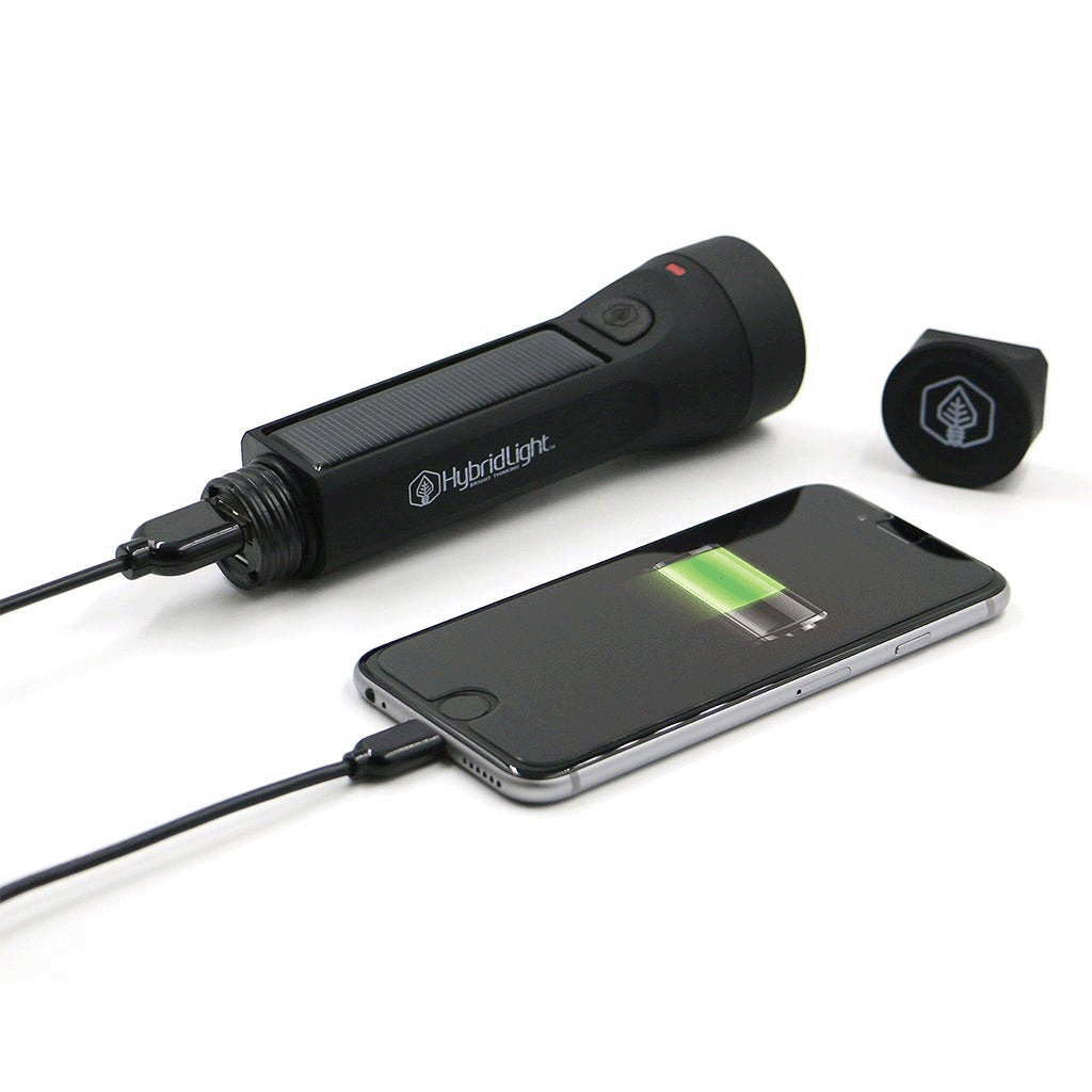 Journey 200 Solar Flashlight black charging a phone