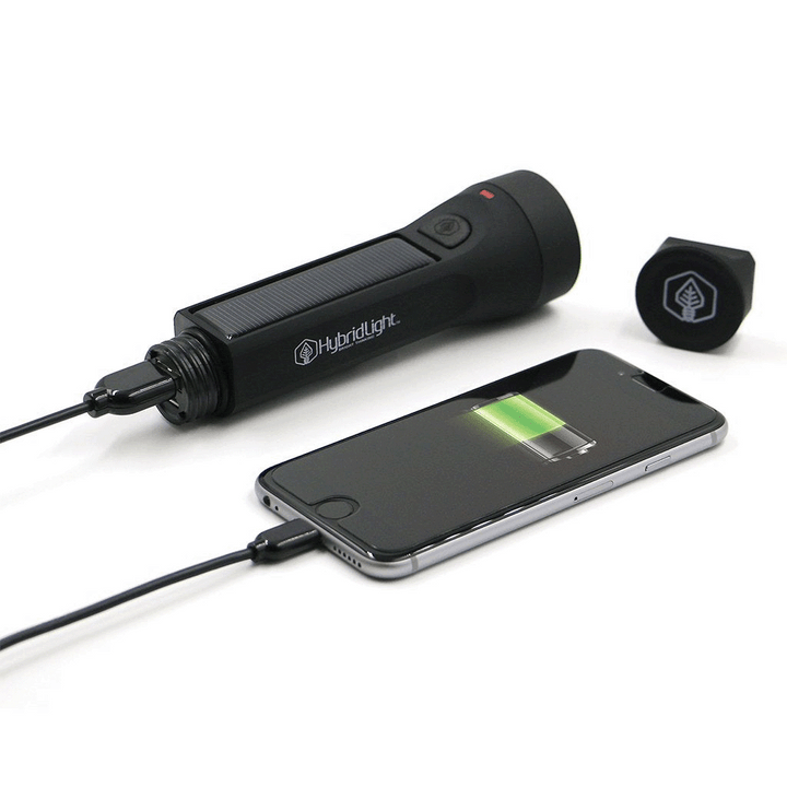Journey 200 Solar Flashlight black charging a phone