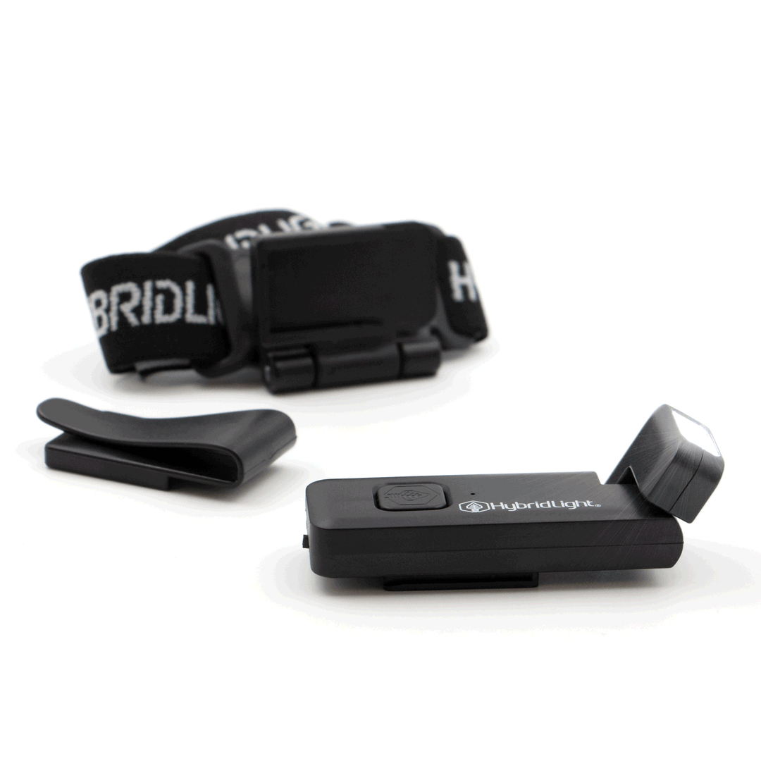 NAV Headlamp side view with headband and hat clip