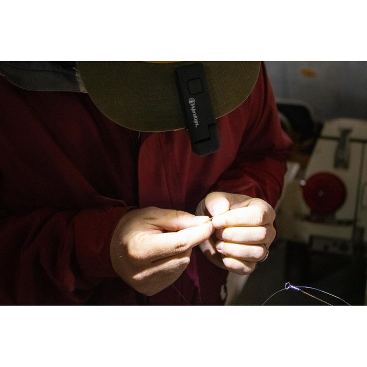 NAV Headlamp on hat while fishing